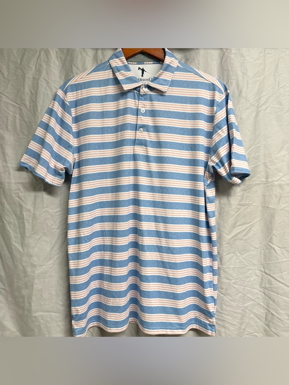 Men’s striped performance golf polo shirt from AndersonOrd perf. Apparel size M
